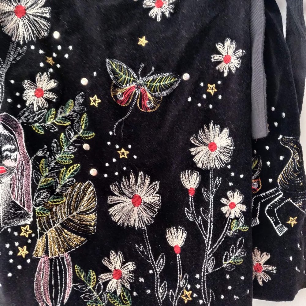 Zara Womens Black Velvet Embroidered Lady Floral Deer Wrap Skorts Skirt M - Picture 4 of 10